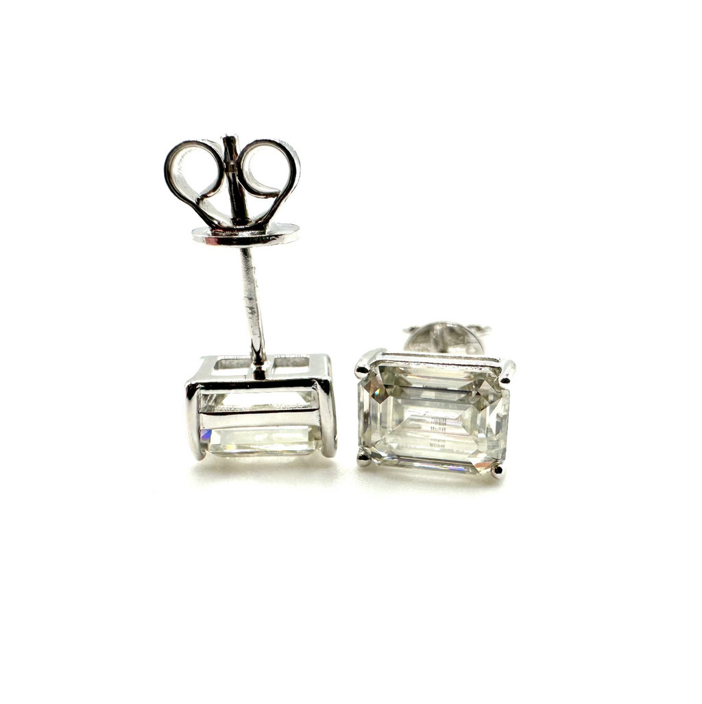 1ct Emerald Cut Moissanite Stud Earrings