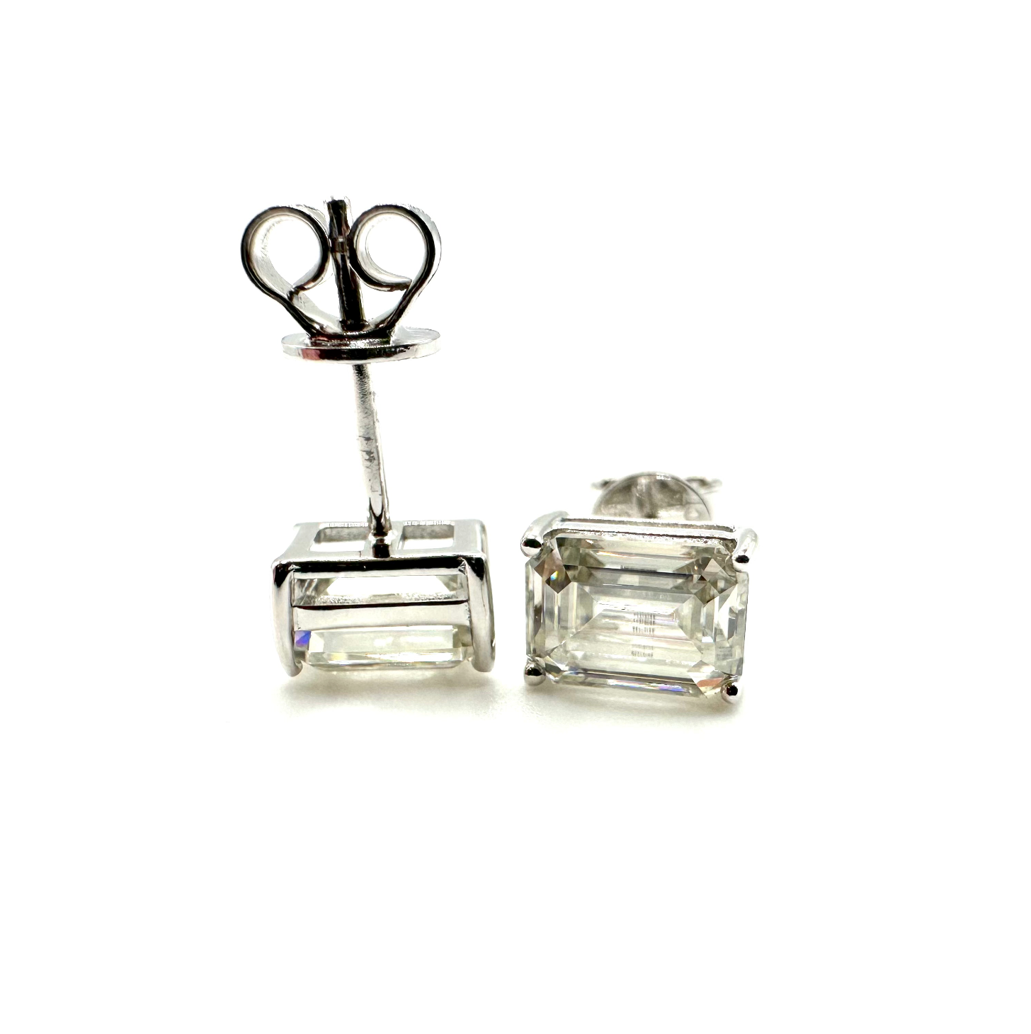 1ct Emerald Cut Moissanite Stud Earrings